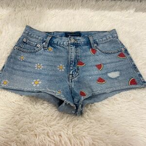 Aeropostale Jean Shorts with Watermelon and Daisy Embroidery. Women’s size 6.